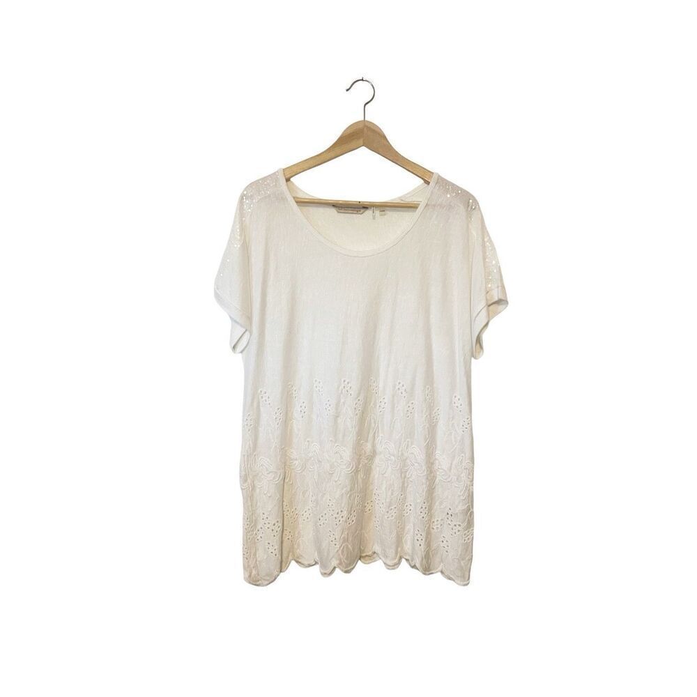 Soft Surroundings White Embroidered Sequin Sleeve Top‎ Medium Petite